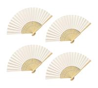 4 Pcs Blank Paper Hand Fans Wooden Handheld Folding Fans Line Dancing Foldable Fan Plain Japanese Chinese Fan for DIY Decoration Beige