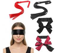4 Pcs Blindfold for Couples, Blind Fold for Adult Play, Sensory Play Blindfold Set, Includes 2 Silk Satin Blindfolds and 2 Leather Riding Crops, Perfect for Travel, Sleep, Meditation, and Role Play