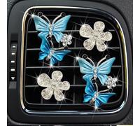 4 Pcs Bling Butterfly and Silver Daisy Car Air Fresheners Vent Clips Diffuser Vent Clip Rhinestone Diamond Decoration Car Interior Decor Cute Accessories for Women, Automotive Air Fresheners (Blue, 2)