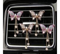 4 Pcs Bling Butterfly Car Aromatherapy Air Vent Clips, Diamond Pearl Pendant Butterfly Car Air Fresheners Vent Clips Cute Car Decoration Car Interior Decor Bling Car Accessories for Women