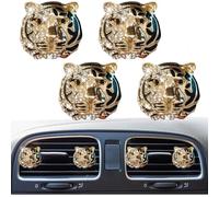 4 Pcs Bling Tiger's Head Air Vent Clips, Crystal Car Air Fresheners Diffuser Vent Clips Rhinestone Decoration Car Interior Decor Bling Accessories for Women (Gold)