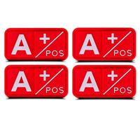 4 Pcs Blood Type A+ Medic Cross Morale Patch,Rubber PVC 3D A POS Positive First Aid Kit Patch for Tactical IFAK, Tactical A+ Patches for IFAK Plate Carrier Trauma Pouch, EMT, EMS, EDC Bag-Red