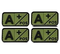 4 Pcs Blood Type A+ Medic Cross Patch,Rubber PVC 3D A POS Positive First Aid Kit Patch for Tactical IFAK, Tactical A+ Patches for IFAK Plate Carrier Trauma Pouch, EMT, EMS, EDC Bag-Army Green