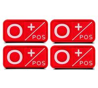 4 Pcs Blood Type O+ Medic Cross Morale Patch,Rubber PVC 3D O POS Positive First Aid Kit Patch for Tactical IFAK, Tactical O+ Patches for IFAK Plate Carrier Trauma Pouch, EMT, EMS, EDC Bag-Red