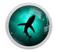 4 Pcs Blue Deep Sea Shark Crystal Glass Drawer Knob Pull Handle Ergonomic 30mm Glow in The Dark Furniture Cabinet Handle for Kitchen Dresser Cupboard Wardrobe