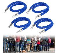 4 PCS Blue Velvet Rope with Silver Hooks, 2m/6.6ft Queue Barriers for VIP Events, Movie Theaters, Red Carpet Decor, Elegant Stanchion Ropes for Party & Event Planning