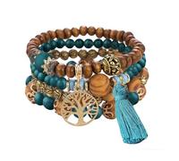 4 Pcs Bohemian Stackable Bracelets for Women Girls Men Set Stretch Multilayer Stack Beads Colorful Beaded Charm Tree of Life Handmade Tassels Jewelry Hippie Bracelets Dainty Best Friend Gift, Small,