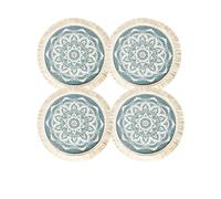 4 PCS Boho Round Cotton Placemats for Hot Dishes & Drinks, 14 inch Cotton Woven Placemats Washable, Mandala Pattern Tassel Heat Resistant Table Mats for Dining Table Home Decor Tabletop Protection