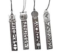 4 Pcs Bookmark Rulers Hollow Birdcage Fishbowl Carousel Hot Air Balloon Bookmarks Metal Page Markers for Home Office School Library (Random Colours)