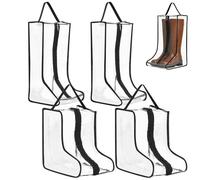 4 Pcs Boot Storage Bags Waterproof PVC Tall & Short Boot Organiser Bags with Zipper Dustproof Shoe Protector for Travel & Home Storage Clear Visibility Black Trim(Long Boots+Short Boots)