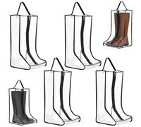 4 Pcs Boot Storage Bags Waterproof PVC Tall & Short Boot Organiser Bags with Zipper Dustproof Shoe Protector for Travel & Home Storage Clear Visibility Black Trim(Long Boots)
