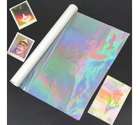 4 Pcs BOPP Holographic Precoated Film 8.6x196.8in Clear Iridescent Waterproof Scratch-Proof Thermal Laminating Film Roll Compatible with Laminators for Adding Sparkle to Cards, Photos, Scrapbook Decor