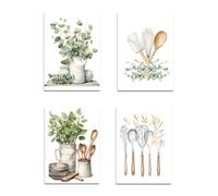 4 PCS Botanical Kitchen Wall Art Poster Sage Green Eucalyptus Leaves Prints, Boho Plant Wall Pictures for Kitchen Dining Room Decor 6x8 in Unframed