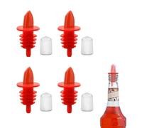 4 PCS Bottle Pourers And 4 PCS rubber pourers dust cap covers Syrup Pourer Pour Spouts Plastic Liquor Bottle Pourers with Rubber Pourers Dust Cap Covers Bottle Pourers (Red)