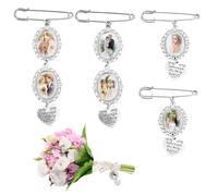 4 PCS Bouquet Charms for Wedding Memory, Bridal Wedding Bouquet Photo Charm for Bride, DIY Pin Brooch Making Kit with You Are Always in My Heart Charm for Memory Friend Gift