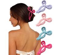 4 PCS Bow Hair Clips Bow Claw Clip for Women Nonslip Large Hair Claw Clips for Thin and Thick Hair Strong Hold Hair Bows (Pink+Watermelon Red+Light Purple+Sky Blue)