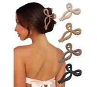 4 PCS Bow Hair Clips Bow Claw Clip for Women Nonslip Large Hair Claw Clips for Thin and Thick Hair Strong Hold Hair Bows (Black+Dark brown+Khaki+Light brown)