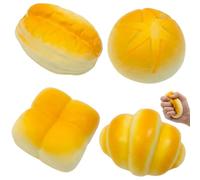 4 PCS Bread Squishy Slow Rising Set, Office Desk Stress Relief and Focus Enhancement Tool for Anxiety Management During Work Breaks, Croissant Square Bread Chubby Fritter Sun Pattern Bun Collection