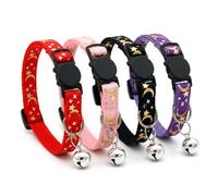 4 PCS Breakaway Cat Collars with Bell, Moons Stars Printing Reflective Kitten Collar with Pendant, Quick Release Adjustable Collar for Kitten, Cute Cat Accessories, Pet Gifts (4 Colors)