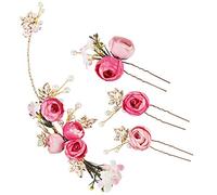 4 Pcs Bridal Hair Pins, Rose Floral Hair Clips, Pearl Rhinestone Hair Piece, Hair Accessories for Wedding