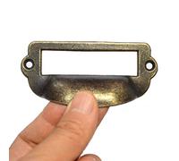 4 Pcs Bronze Tag Label Frames Antique File Name Card Holders Drawer Pulls Vintage Handles Knobs for Office File Drawer Medicine Pharmacy Cabinet Apothecary Library Case (Length:3-1/4" Height:1-5/8")