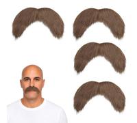 4 Pcs Brown Fabric Fake Beards with Double-Sided Adhesive - Realistic 10.5 x 7 cm Costume Facial Hair for Adults, Party, Cosplay, Halloween, Masquerade, KTV & Stage Performances