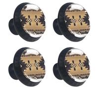 4 Pcs Brown Western Southwest Modern Geometric Abstract Art Glass Drawer Knobs Black Dresser Knobs Drawer Pulls Door Knobs Dresser Drawer Handles for Kitchen Wardrobe Cupboard Hardware Furniture