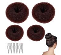 4 Pcs Bun Donut for Hair,2 Sizes Donut Bun Shaper Ring with 10 Bobby Pins,Brown Hair Bun Maker,Hair Doughnuts for Buns,Perfect for Ballet,Wedding,Everyday Updo Hairstyles DIY