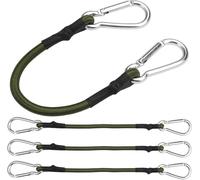 4 Pcs Bungee Cords with Carabiner Clips, 30cm Green Carabiner Bungee Cords, Heavy Duty Elastic Bungee Ropes with Hooks, Multi-Purpose Extra Strong Bungee Straps for Camping, Tarpaulins, Tents, Luggage