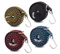 4 PCS Bungee Cords with Hooks, 2m/6.6ft Adjustable Bungee Straps Heavy Duty Elastic Straps Anti-slip Flat Rubber Straps for Luggage Camping Roof Racks Moving Cargo