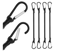 4 Pcs Bungee Cords with Hooks, 30cm Each Wear-resistant Small Bungee Cords with Hooks, Dual Mental Clips Design, Bungee Straps with Carabiner Clips for Camping, Luggage, Tarps, Cars, Outdoor Use