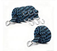 4 PCS Bungee Cords With Hooks, Adjustable Bungee Straps, 80CM Long Flat elastic Rope with Hooks, Large Heavy Duty Rubber Elastic Straps with Metal Buckle for Bike Camping Luggage Roof Racks (Blue)