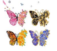 4 Pcs Butterfly Diamond 5D Painting Stickers Kits for Kids,Flowers Diamond Art Stickers,Diamond DIY Painting Stickers,Arts Craft Mosaic Stickers,Paint by Numbers Diamond Craft for Kids Adult Beginners