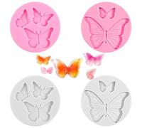 4 Pcs Butterfly Silicone Molds, Mini Butterfly Fondant Mold Cute Fondant Cake Baking Mold for Weddings, Gender Reveal & Keto Desserts