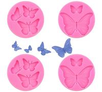 4 Pcs Butterfly Silicone Molds Mini Butterfly Fondant Mold Cute Soap Epoxy Resin Mold Sugarcraft Candy Chocolate Molds for Sugarcraft Cake Decorating (Pink)