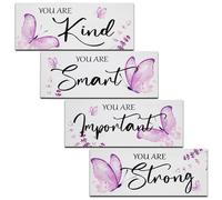 4 Pcs Butterfly Wooden Inspirational Quotes Wall Art, Unique Motivational Wall Decor Plaque for Bedroom Bathroom Office Positive Affirmations Word Sign