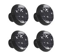 4 Pcs Cabinet Drawer Knobs Airplane With Dashed Path Lines Sky Decorative Round Crystal Glass Furniture Drawer Handles Dresser Cupboard Pulls with Screws for Home Kitchen Office Bathroom Wardrobe