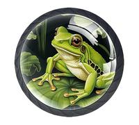 4 Pcs Cabinet Knobs Tropical Tree Frog Dresser Knobs for Cabinets and Drawers Single Hole Glass Round Pull Handle for Kitchen Cupboard Wardrobe Furniture Hardware Decor