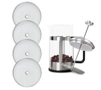 4 Pcs Cafetiere Filter Mesh, Replacement Filter Mesh, 4 Inch Mesh with Metal Ring Coffee Press, Stainless Steel Reusable for 800-1000ml Coffee Teapot