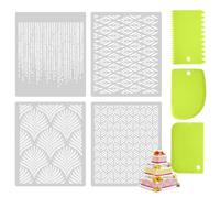 4 pcs Cake Decorating Stencil Set, Food-Grade Plastic Templates, Reusable Hollow Lace Floral Stencil for Birthdays, Weddings, Parties, DIY - Includes 3 Cake Scrapers