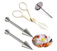 4 Pcs Cake Flower Nail And Flower Lifters Piping Flower Scissors Icing Flower Nail Set Non-Toxic, For Handicrafts, Decorating Cakes, Families, Restaurants, Hotels, Dessert Shops-Silver + Khaki