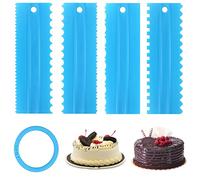 4 PCS Cake Scraper Set,with Storage Ring, Cake Edge Scrappers Cutter,Plastic Double Sided Scraper,Cake Smoother DIY Sawtooth Cake Scraper Set for Cake Cream Baking Decorating.