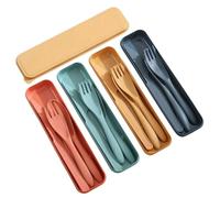 4 Pcs Camping Cutlery Set Portable Travel Cutlery Set Reusable PP Plastic Spoon Knife and Fork Set with Case for Work Home Students School Travel Lunch Picnic Daily Use (4 Colors)