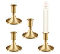 4 Pcs Candle Sticks Metal Candle Holders Short Skinny Candlestick Holders Candle Stand Table Centerpieces for Thanksgiving Wedding Party Home Dinning Holiday Decor - Gold