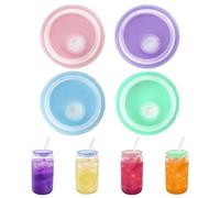 4 Pcs Candy Colors Yogurt Pot Lids for Glass Cup, Reusable Silicone Jar Caps for 16 oz/20 oz Dustproof Bottle Tumbler Cute Can Covers Replacement for Beer Fizzy Drink Whiskey Soda Tea Beverage Glasses