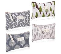 4 Pcs Canvas Cosmetic Bags, Small Makeup Bag for Handbag with Zipper Printed Makeup Bag Portable Toiletry Organizer Storage for Cosmetics Makeup Women Girls Vacation Travel Bags