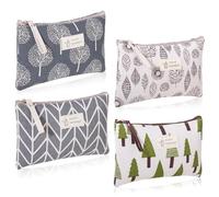 4 Pcs Canvas Makeup Bag, Multifunctional Cosmetic Bags Printed Travel Make up Bag Small Toiletry Bag with Zipper for Women and Girls Mothers Day Gifts