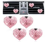 4 PCS Car Air Freshener Vent Clips, Bling Heart-Shape Cars Diffuser Vent Clip Crystal Rhinestone Air Conditioner Bedazzled Decoration Pink Car Accessories for Women Girls (Pink)