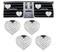 4 PCS Car Air Freshener Vent Clips, Bling Heart-Shape Cars Diffuser Vent Clip Crystal Rhinestone Air Conditioner Bedazzled Decoration Pink Car Accessories for Women Girls (White)
