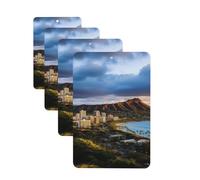 4 Pcs Car Air Fresheners Decorative Car Air Freshener Card Long Lasting Hanging Fragrance Scented Hawaii Skyline Diamond Head Volcano Car Aromatherapy Tablets Rearview Mirror Pendant for Men Women